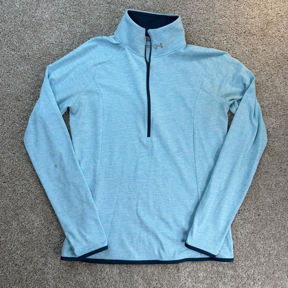 Under Armour HeatGear Pullover Womens Medium Blue 1/4 Zip Mock Neck Running Top